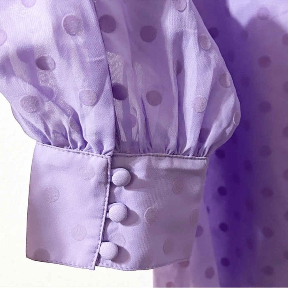 NWT Torrid Clip Dot polka dots lavender puff sleeve Long Stem Rose top SZ 1 NEW - Picture 6 of 10